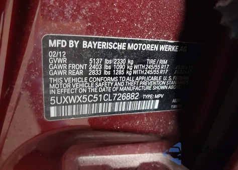 2012 BMW X3 xDrive28I z USA, uszkodzony, nr VIN 5UXWX5C51CL726882